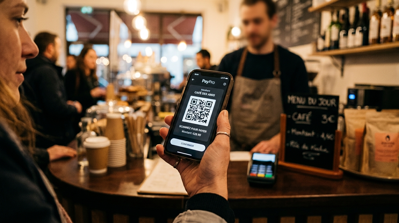 Paiement mobile via QR code sur smartphone