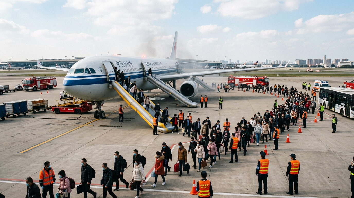 Passagers débarquant d'un avion après un incident à bord