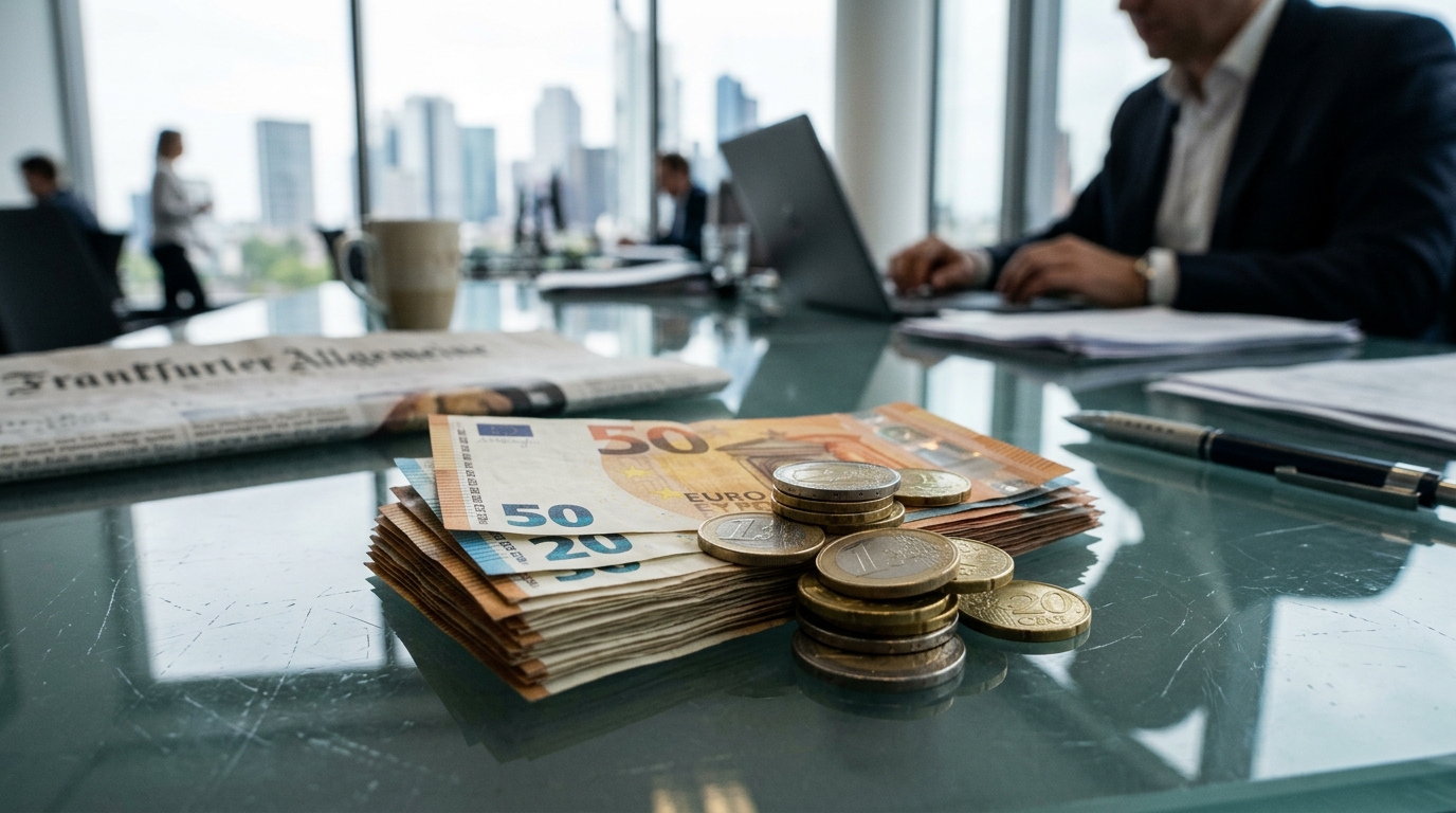 Pièces et billets en euros sur un bureau