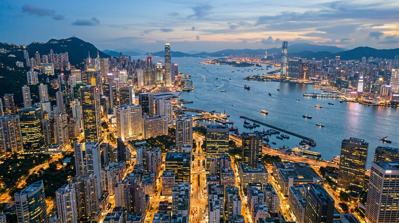 Quartier financier de Hong Kong vue aérienne