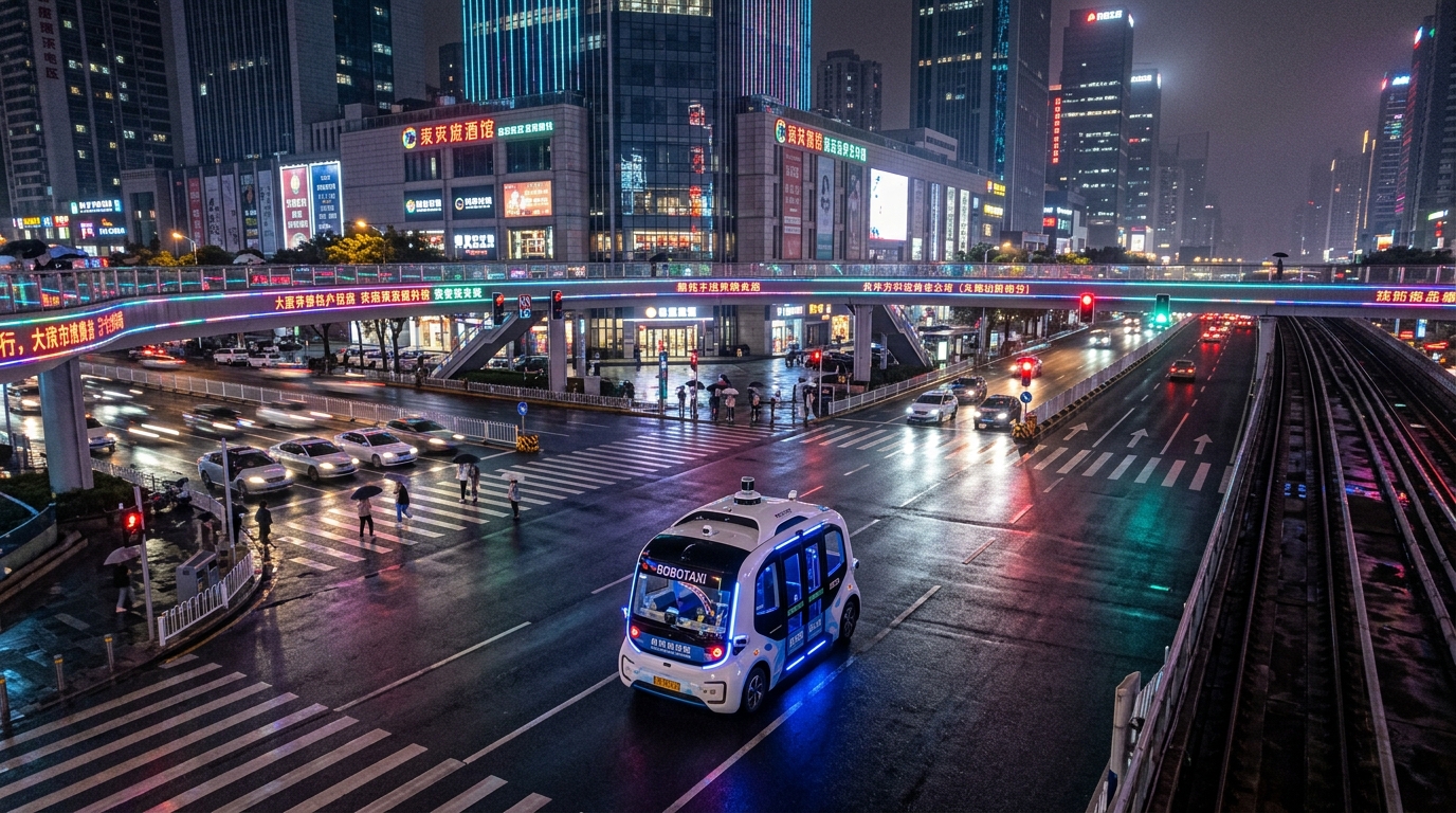 Robotaxi autonome dans une ville chinoise la nuit