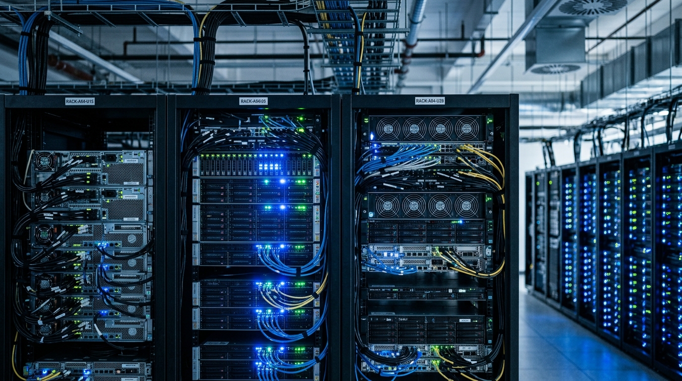 Serveurs dans un centre de données dédié à l'intelligence artificielle