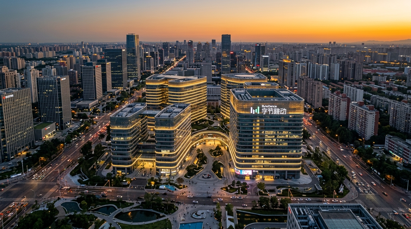 Siège de ByteDance à Pékin au crépuscule