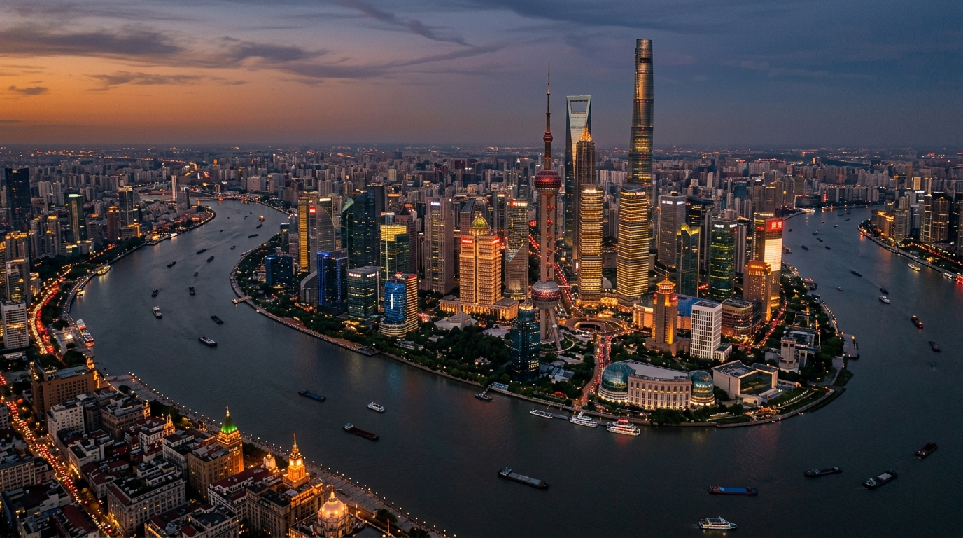 Skyline du quartier financier de Shanghai au crépuscule
