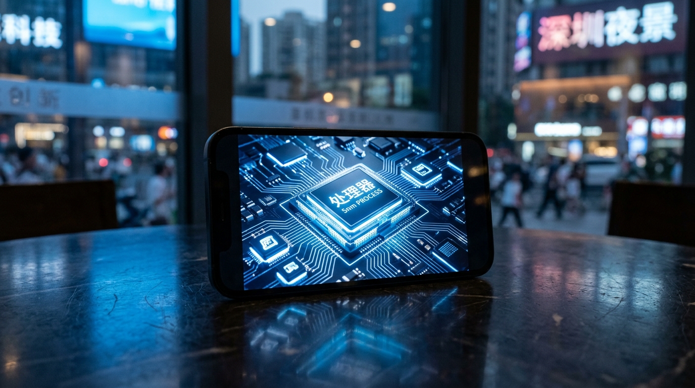 Smartphone haut de gamme avec processeur Kirin affiché sur l'écran