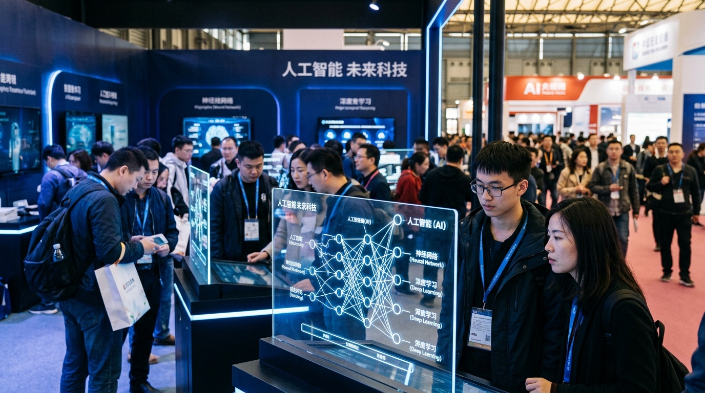 Stand technologique IA lors d'une exposition en Chine
