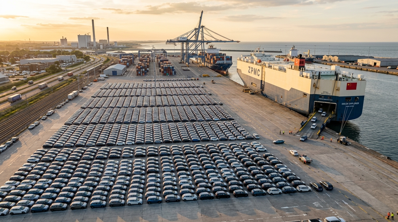Voitures électriques chinoises sur un port européen