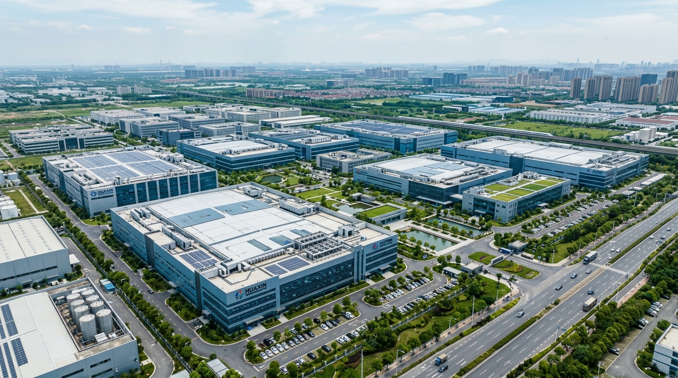 Vue aérienne d'un parc industriel de semi-conducteurs en Chine