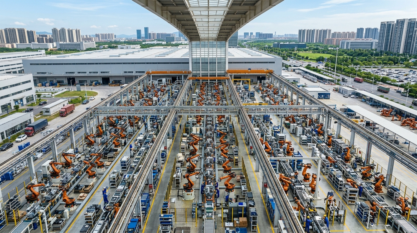 Vue aérienne d'une usine de robotique en Chine