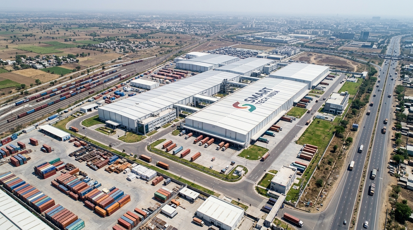 Vue aérienne d'une usine de smartphones en Inde