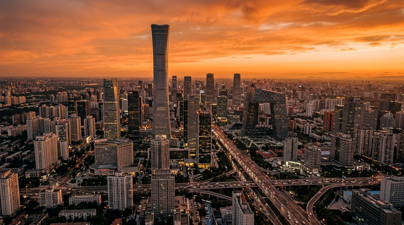Vue aérienne du quartier d'affaires de Pékin avec la tour Citic et la tour CCTV