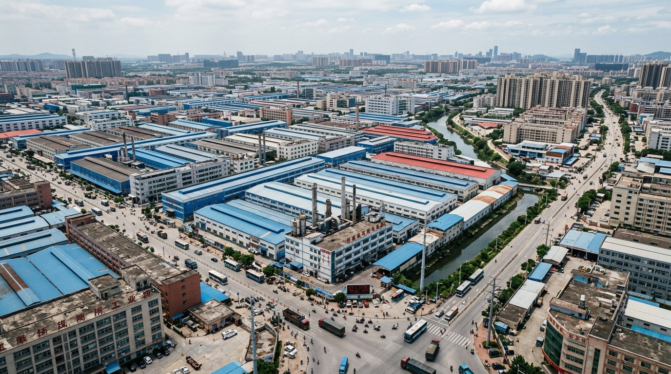 Zone industrielle de fabrication de chaussures en Chine vue du ciel