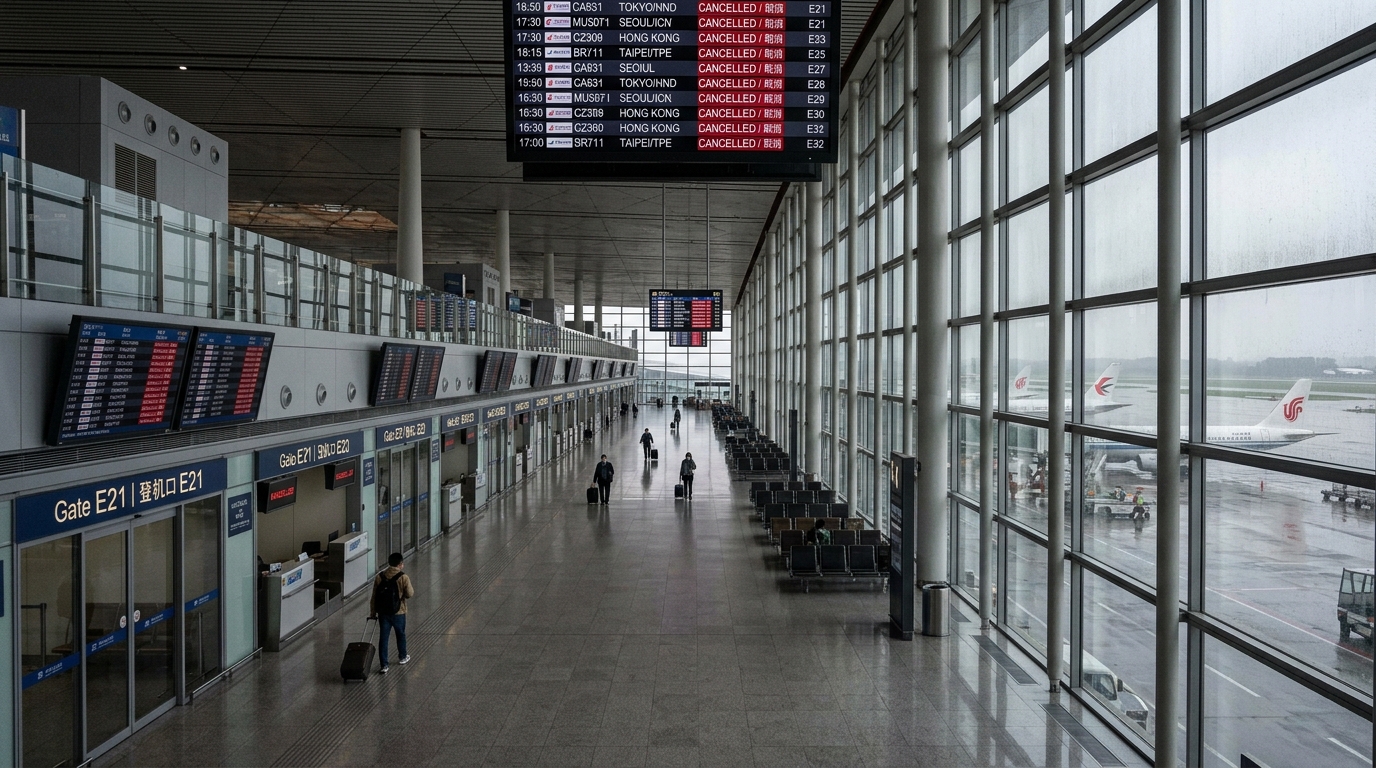 Aéroport de Shanghai avec vols annulés pendant le typhon Dolphin