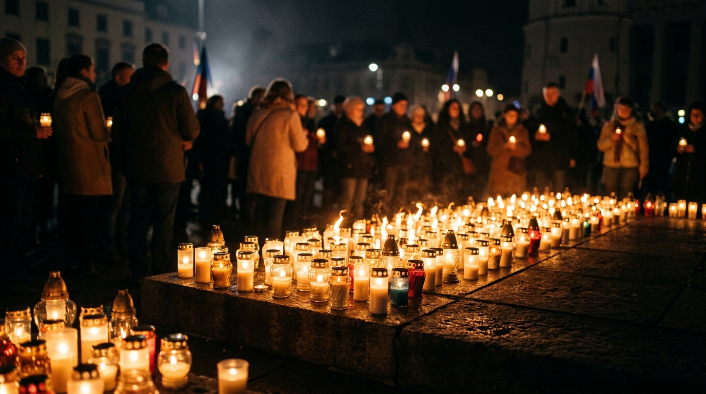 Bougies allumées lors d'une veillée commémorative nocturne