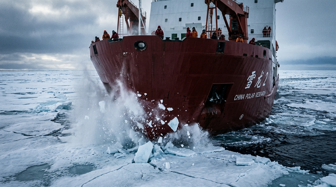 Brise-glace ouvrant un passage dans la glace arctique