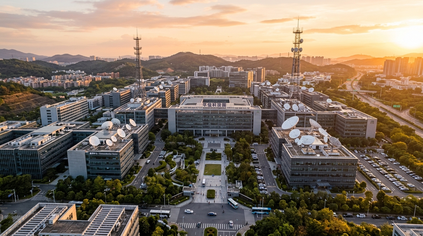 Campus technologique d'un opérateur télécoms chinois vu du ciel