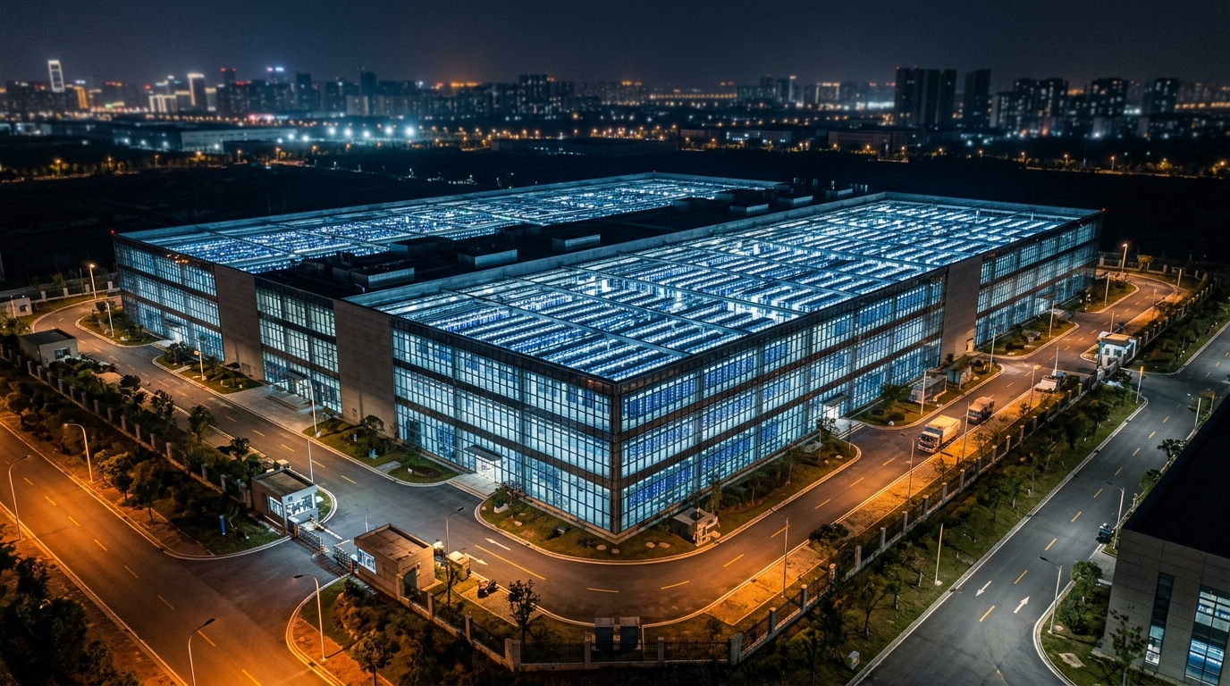 Centre de données IA en Chine vu de nuit