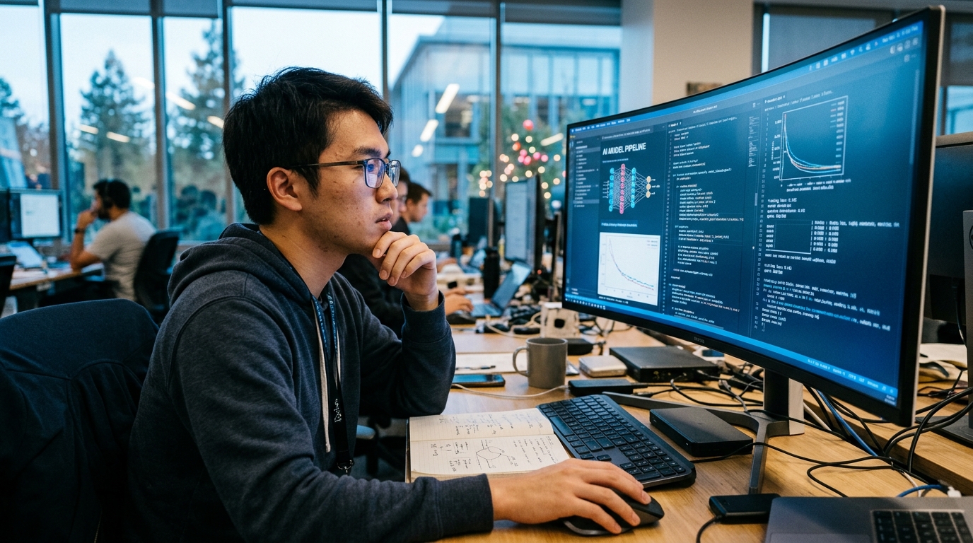 Chercheur en IA travaillant dans un laboratoire de Silicon Valley