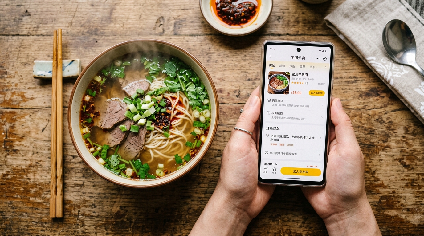 Commande de nourriture via un mini-programme WeChat sur smartphone