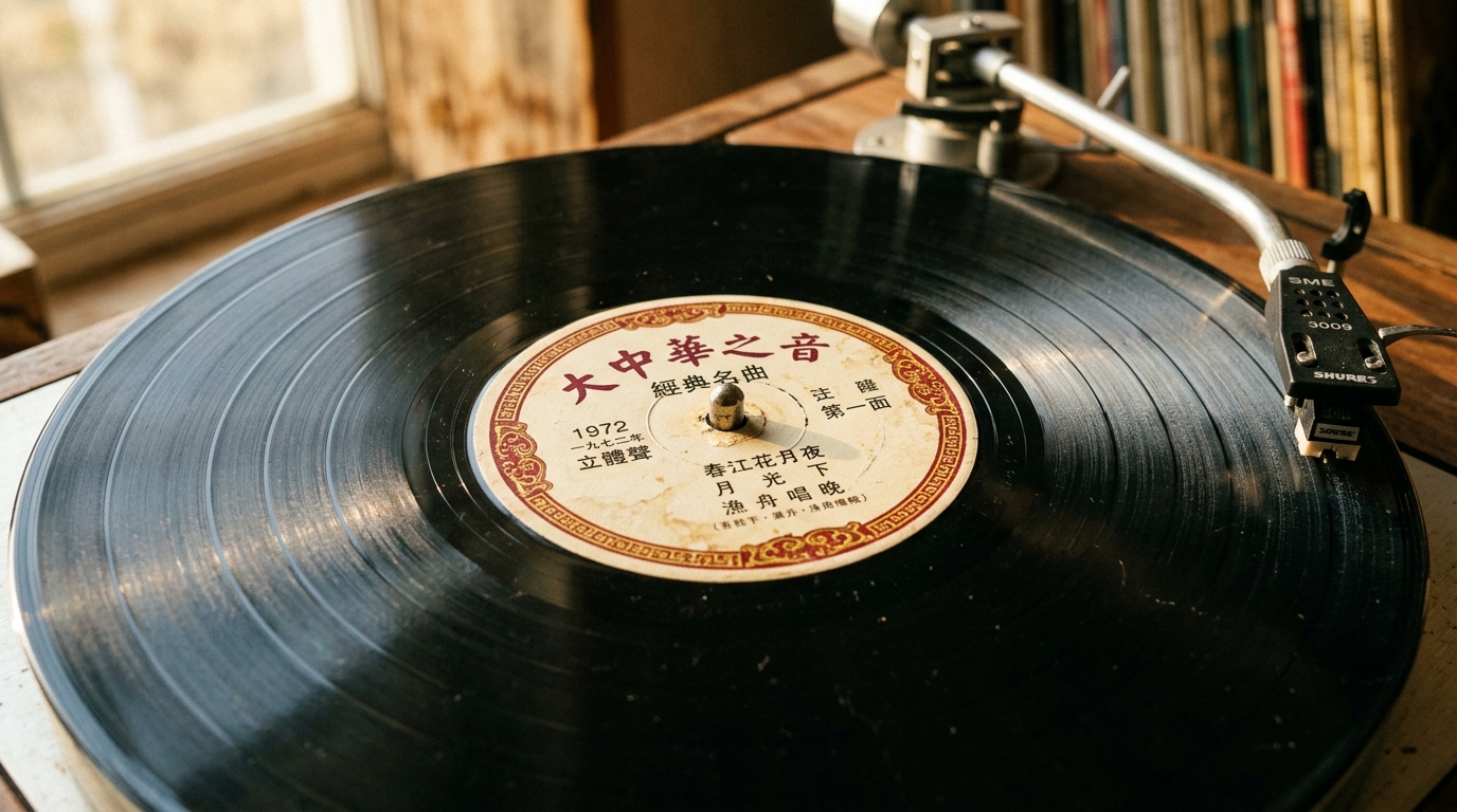 Disque vinyle avec inscription en caractères chinois
