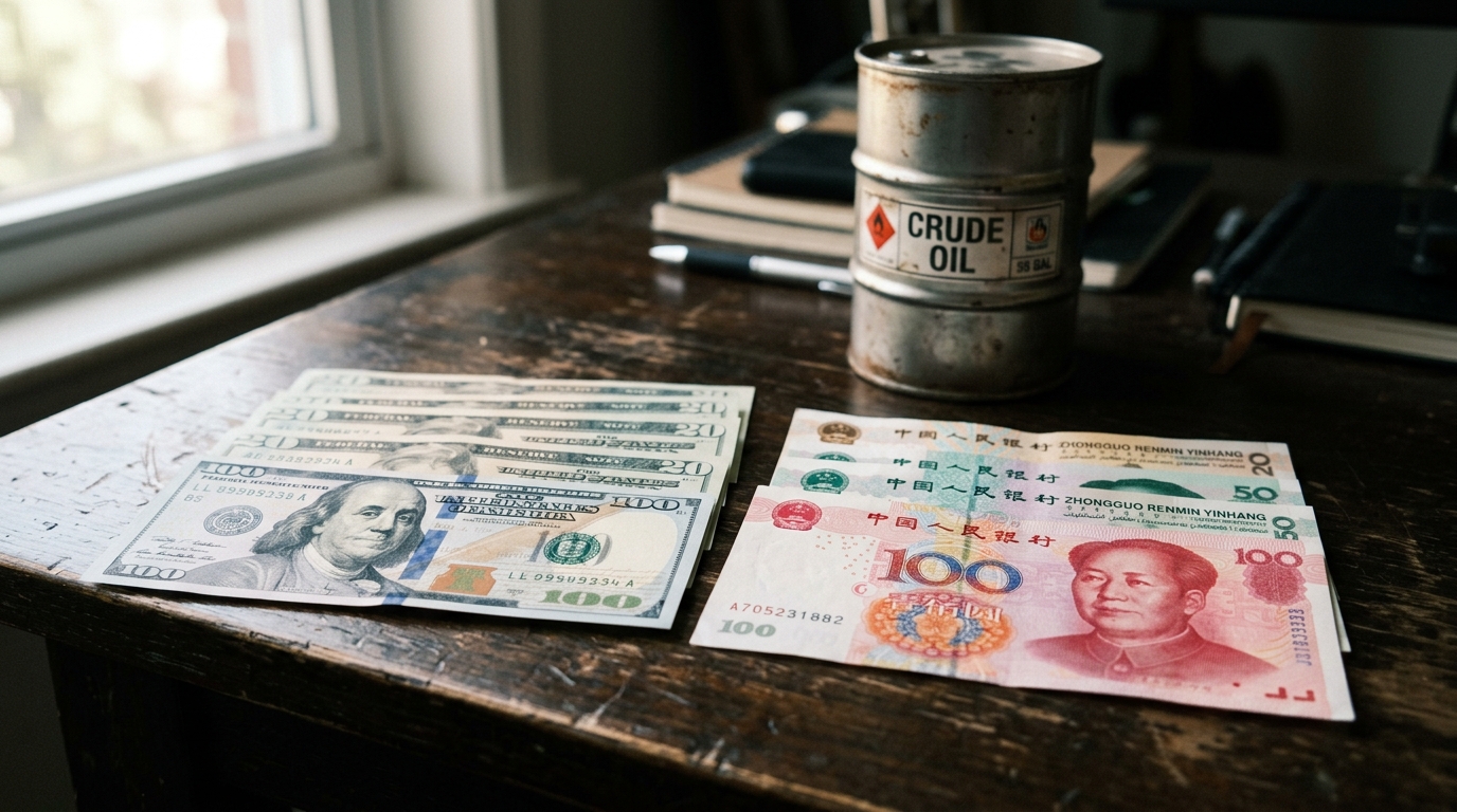 Dollars américains et yuans chinois face à un baril de pétrole