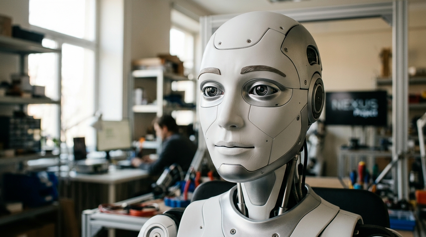 Gros plan sur le visage expressif d'un robot humanoïde