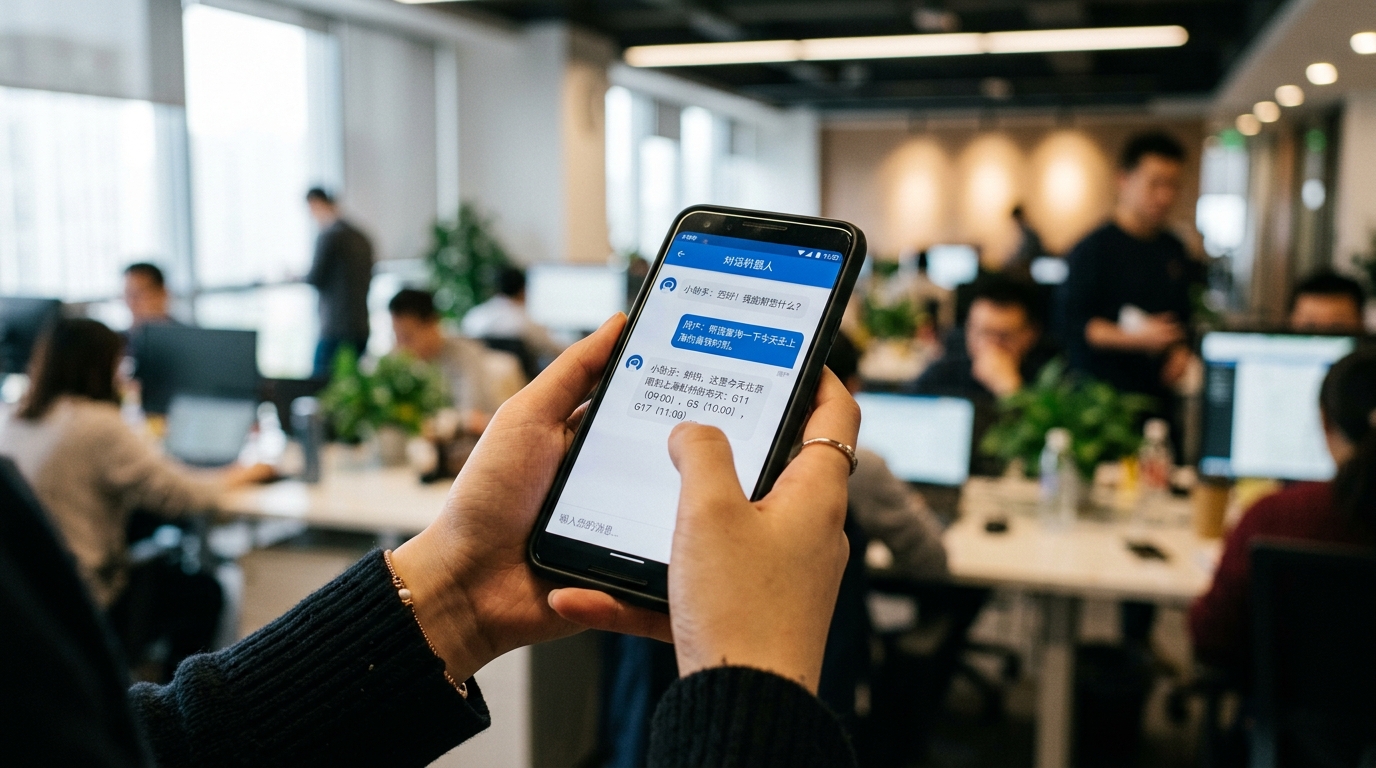 Main tenant un smartphone avec interface d'IA en chinois