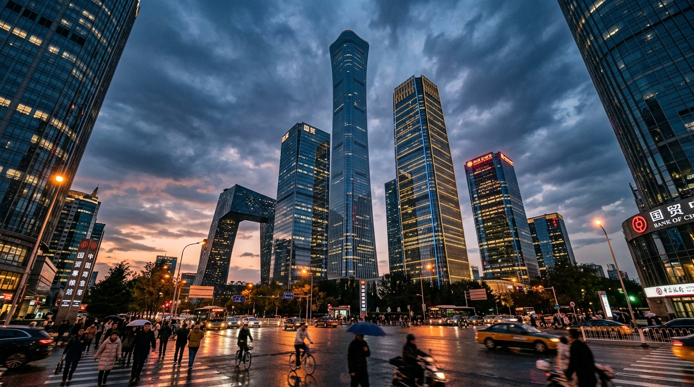 Quartier financier de Pékin au crépuscule