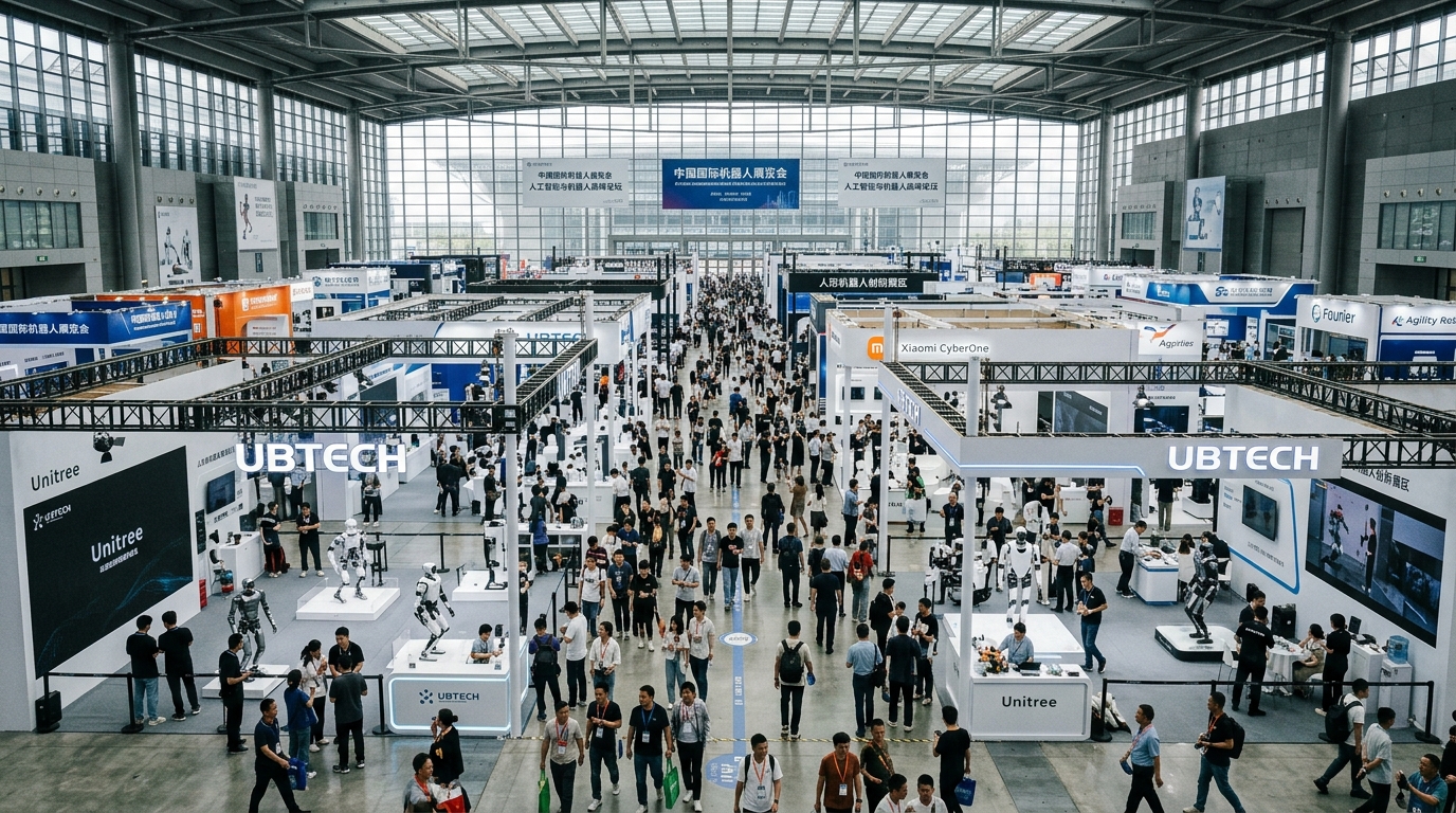 Salon de la robotique à Pékin avec des humanoïdes exposés au public