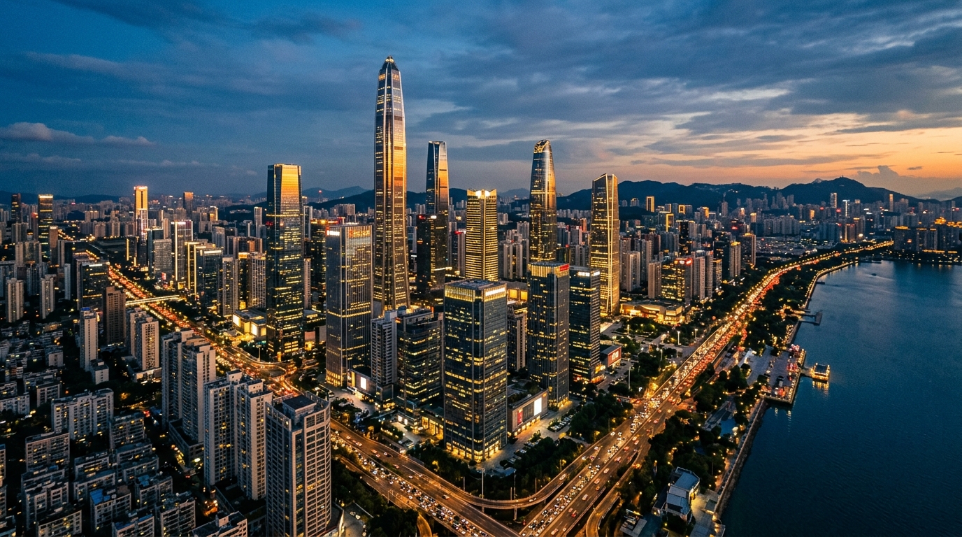 Skyline de Shenzhen au crépuscule, siège social de Tencent