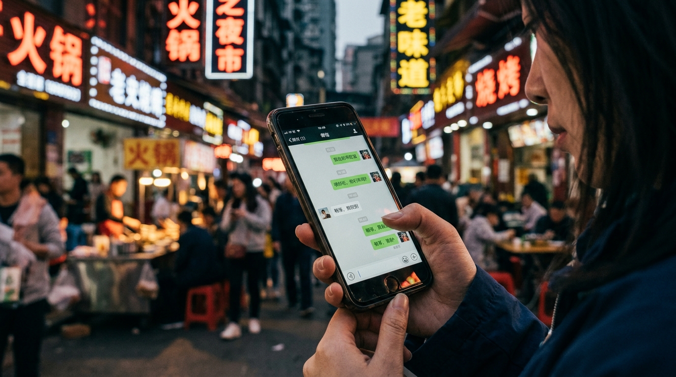 Smartphone affichant une interface d'application de messagerie sociale