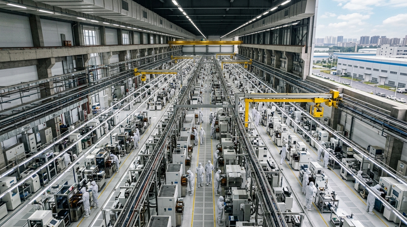 Usine de fabrication de semiconducteurs vue du dessus