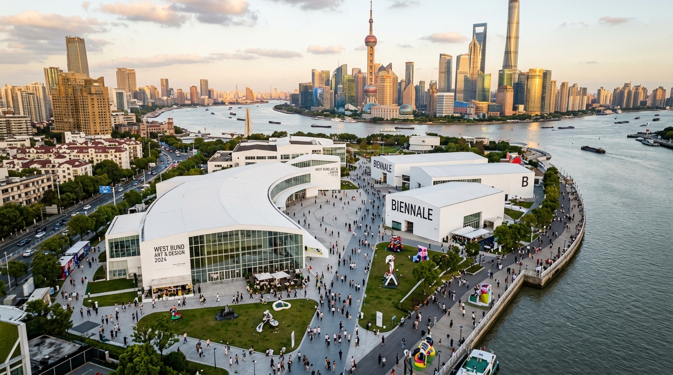 Vue aérienne d'un espace de biennale d'art contemporain en Asie de l'Est