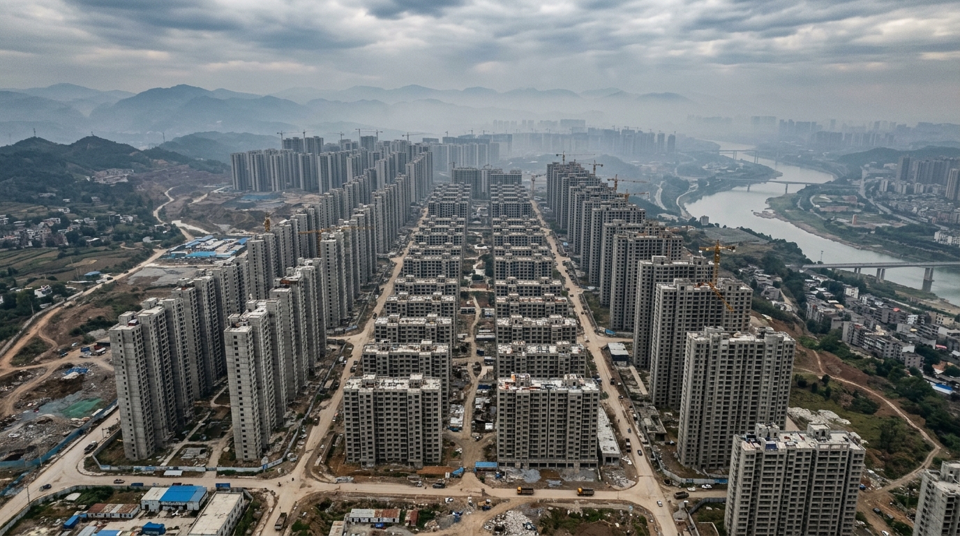 Vue aérienne de logements inachevés en Chine