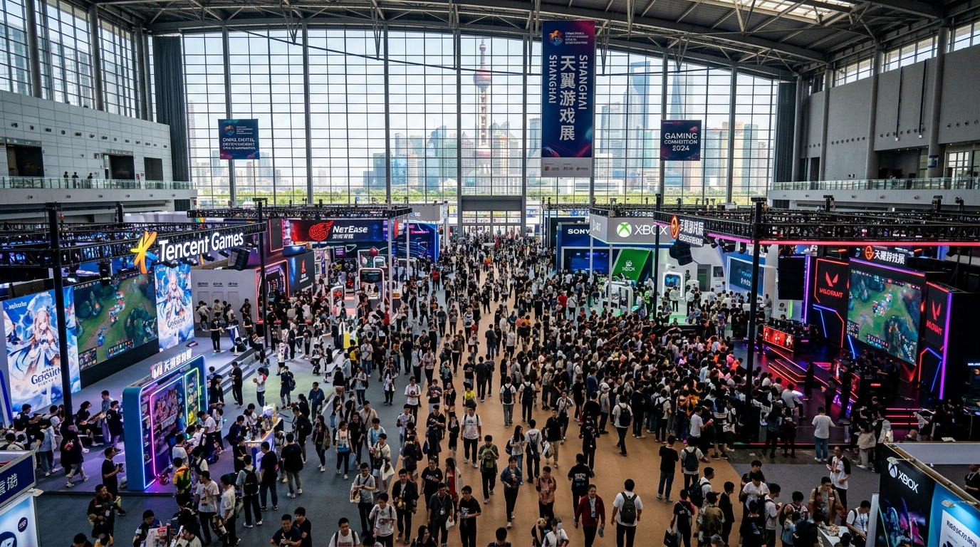 Vue aérienne des halls d'exposition de ChinaJoy à Shanghai