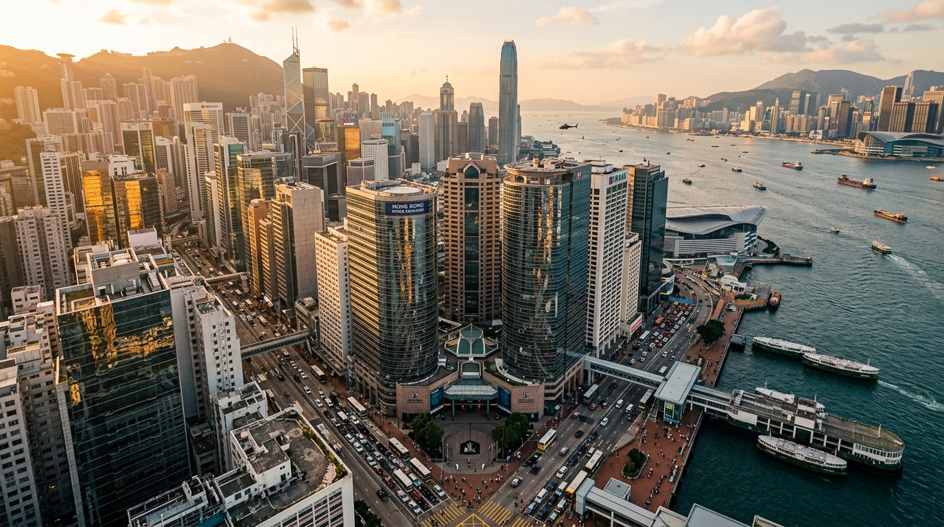 Vue aérienne du quartier financier de Hong Kong