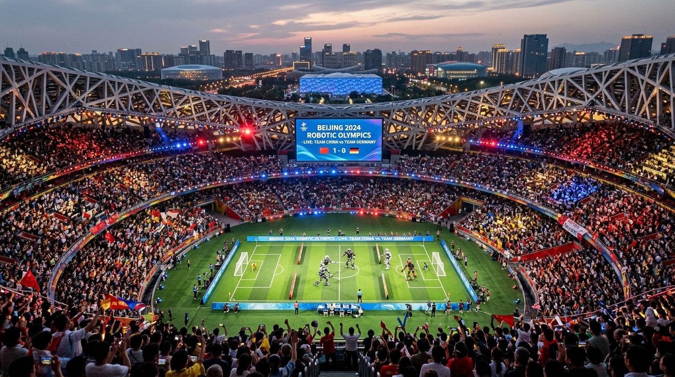 Vue aérienne du stade olympique de Pékin lors des Jeux mondiaux des robots humanoïdes