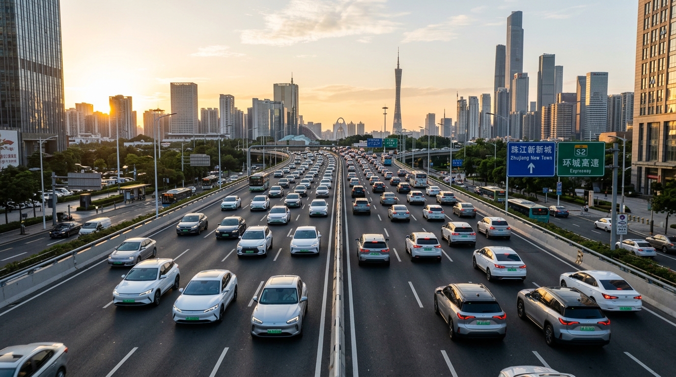 Autoroute urbaine en Chine avec une majorité de véhicules électriques