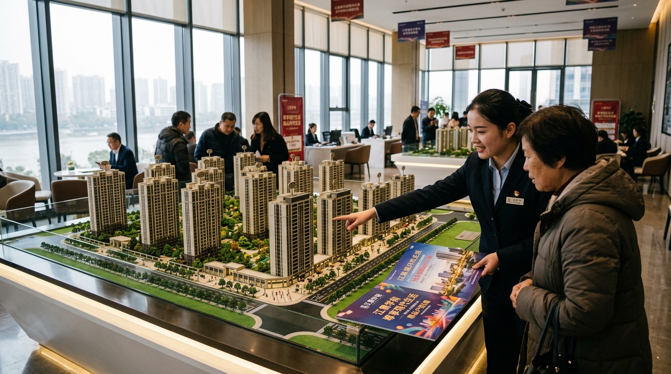 Bureau de vente immobilière en Chine avec maquette de résidence