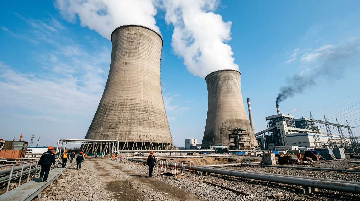 Centrale à charbon en Chine avec tours de refroidissement
