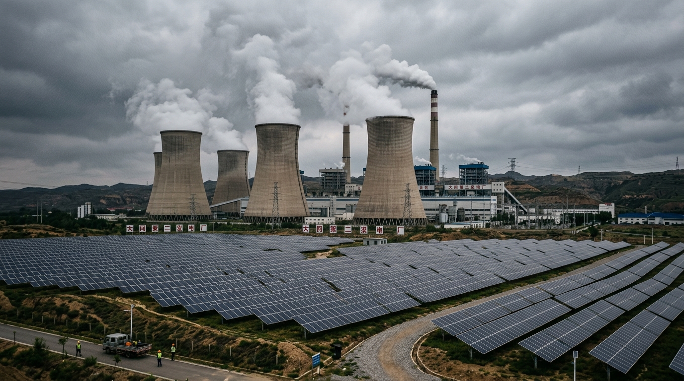 Centrale à charbon et panneaux solaires en Chine