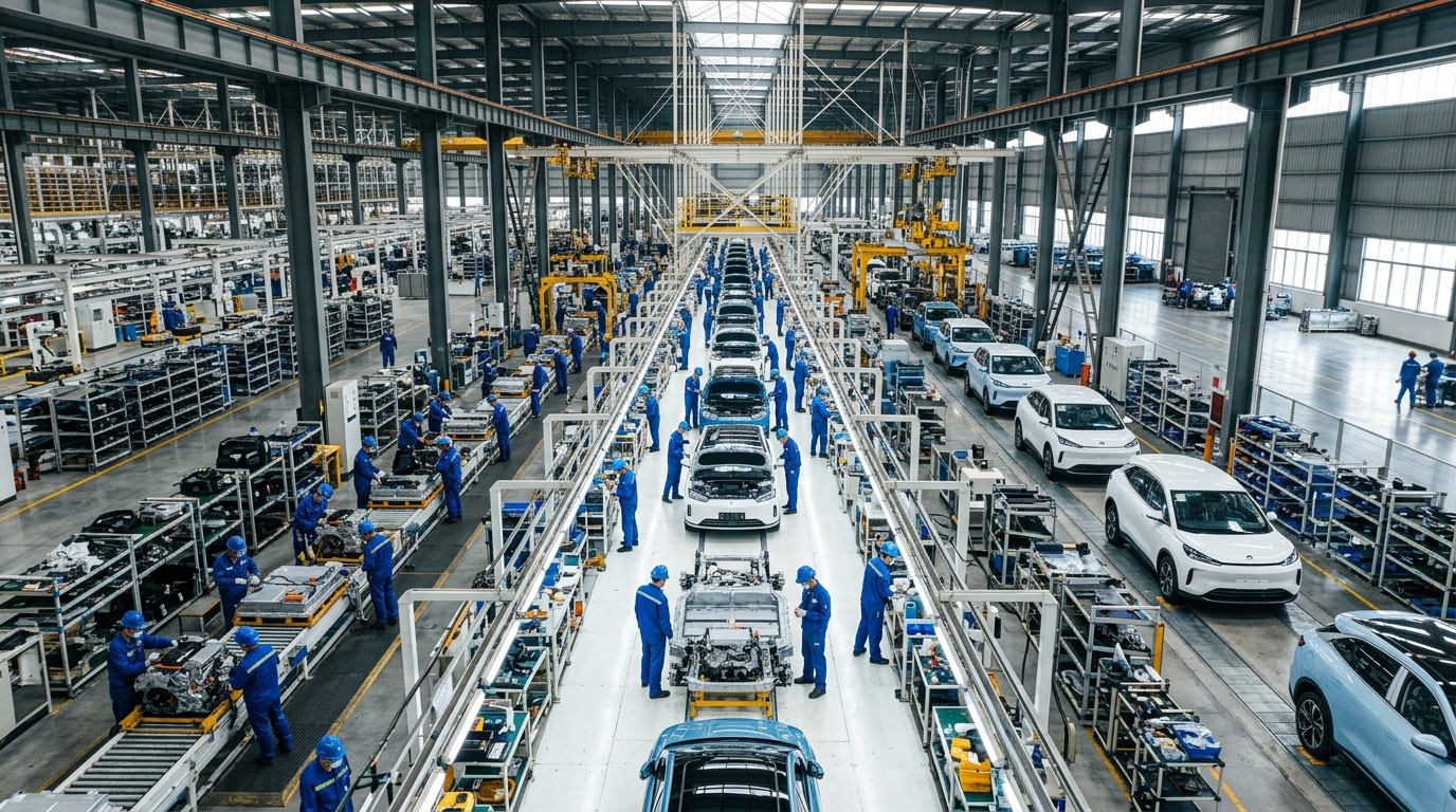 Chaîne d'assemblage de véhicules électriques dans une usine chinoise