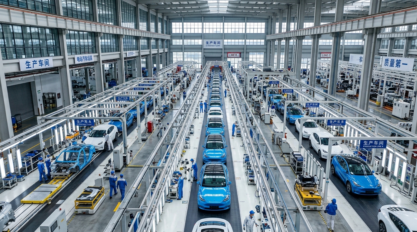 Chaîne de production de véhicules électriques BYD en Chine