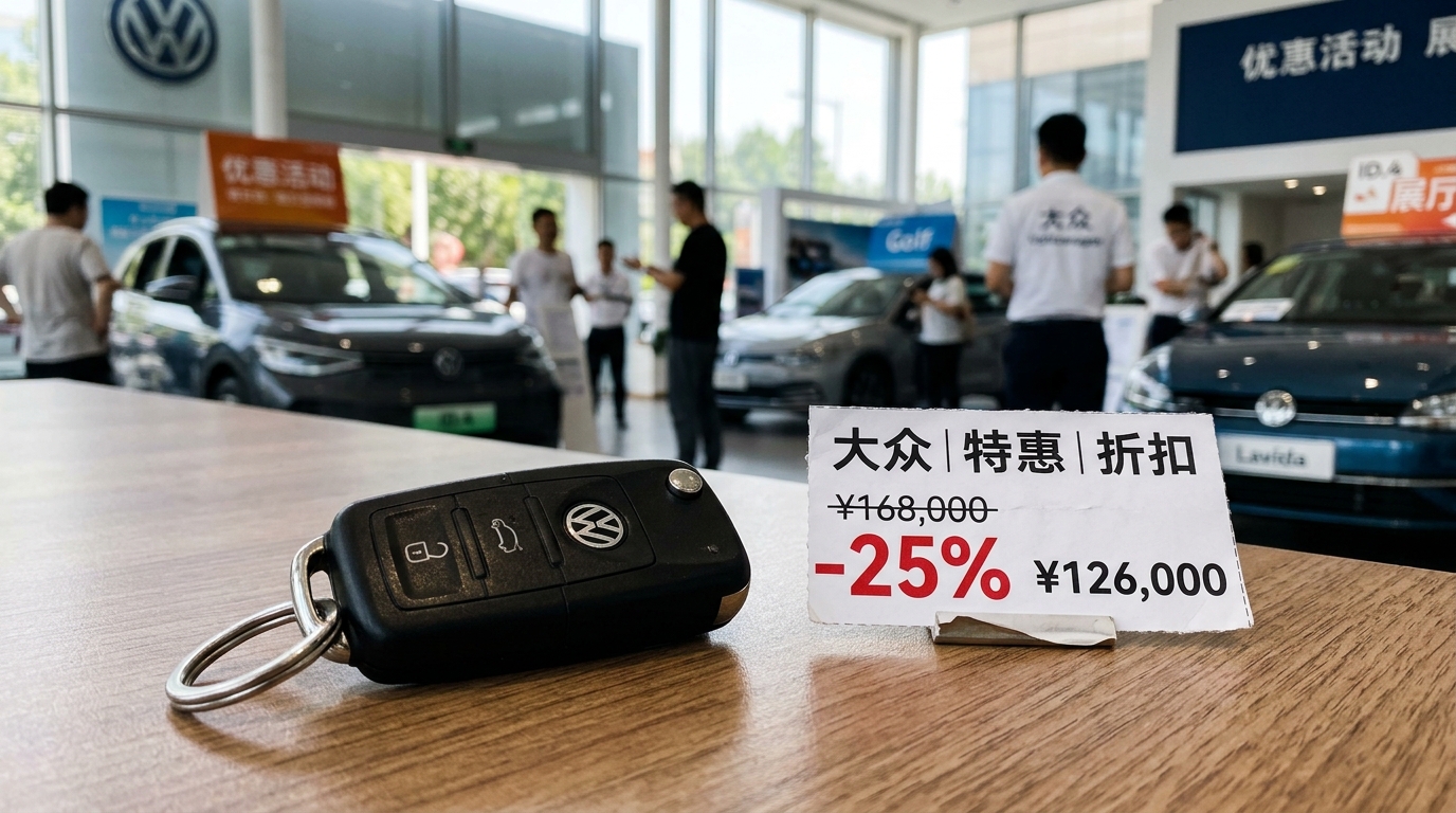 Clé de voiture Volkswagen avec étiquette de remise dans une concession