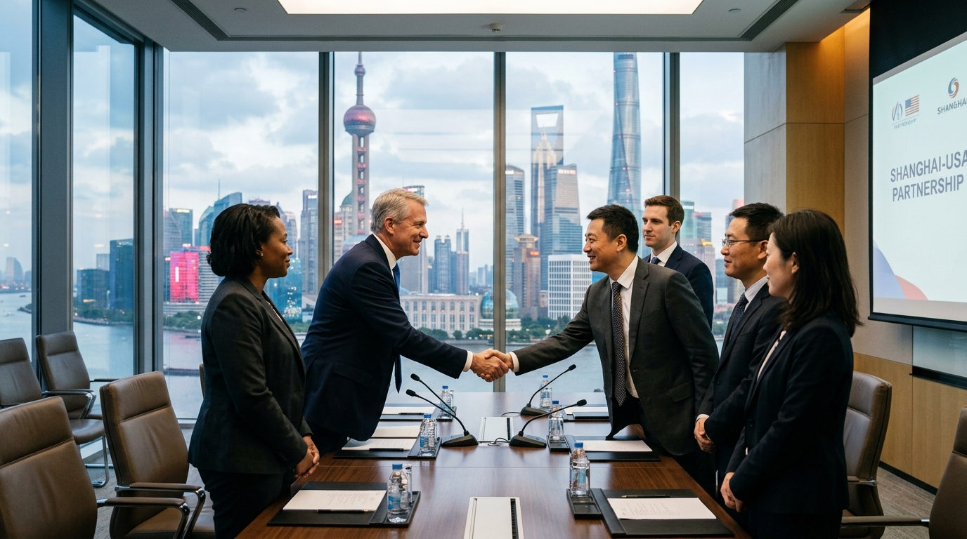 Dirigeants américains et chinois en réunion d'affaires à Shanghai