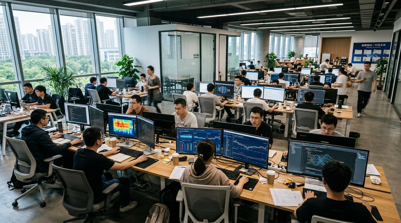 Équipe d'ingénieurs dans un bureau de start-up IA chinoise