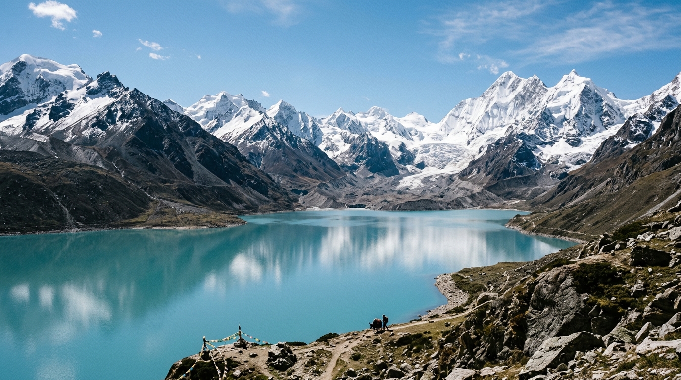 Lac glaciaire dans l'Himalaya, symbole du réchauffement climatique en haute montagne