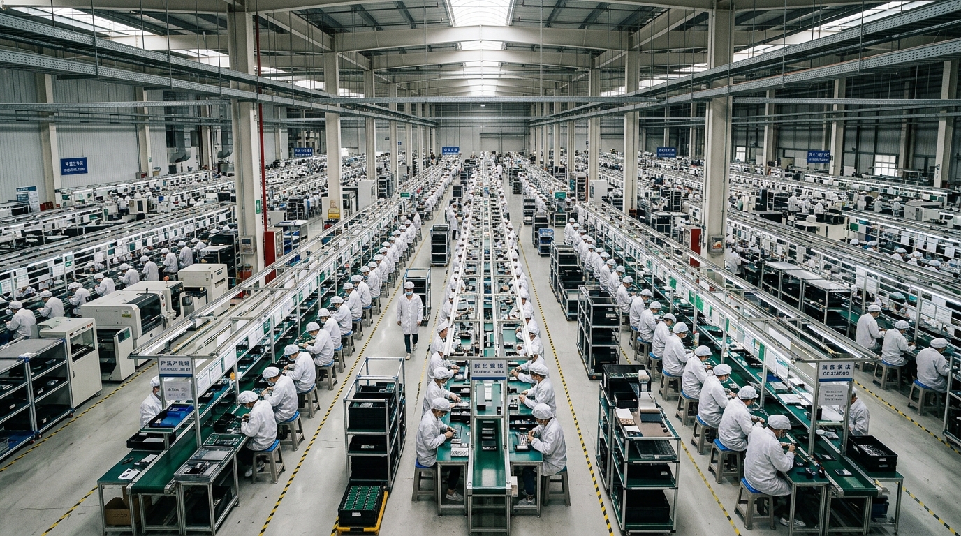 Ligne d'assemblage dans une usine de sous-traitance électronique en Chine