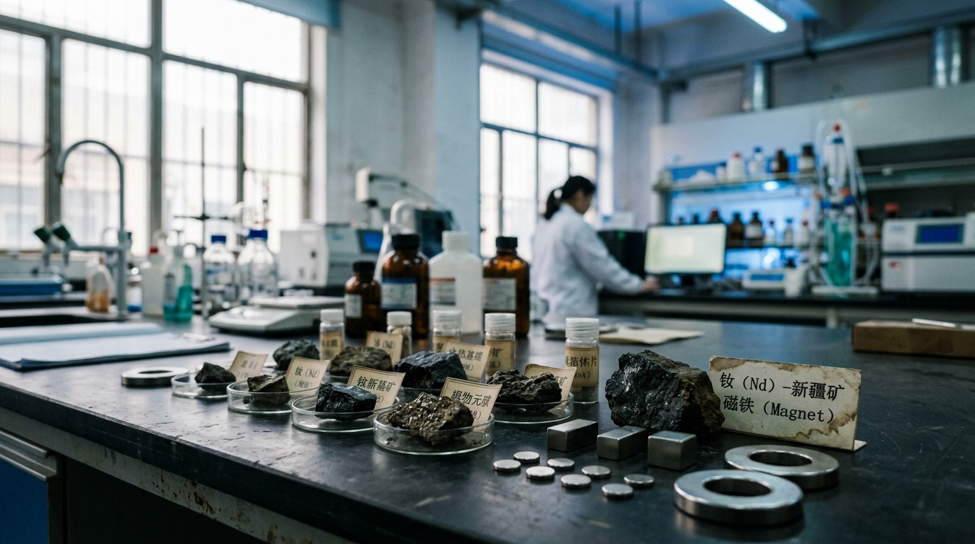 Minéraux de terres rares dans un laboratoire industriel