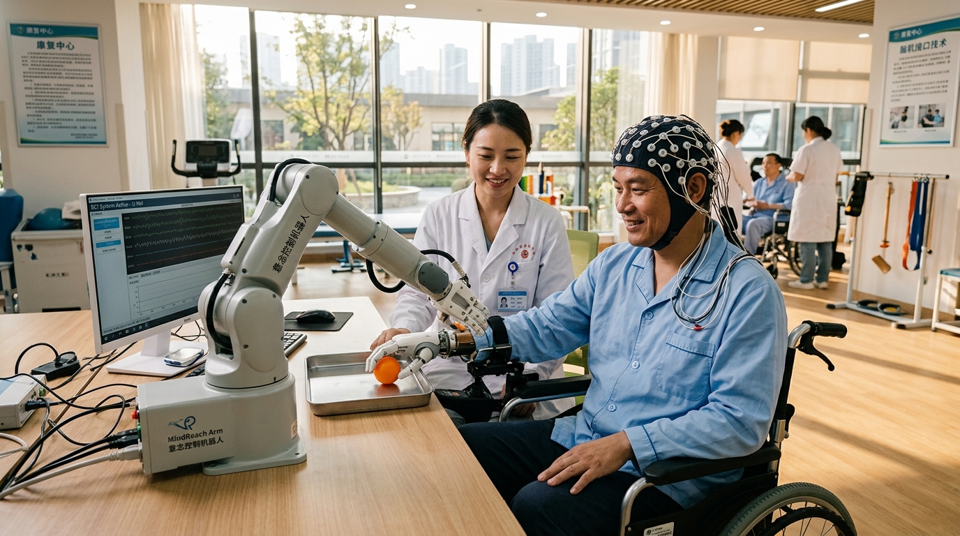 Patient paralysé contrôlant un bras robotique grâce à une interface cerveau-machine